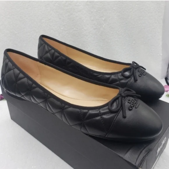 Coach Allyson Quilted Ballet Flats Classic Black Leather Women"s 10 - Picture 1 of 16
